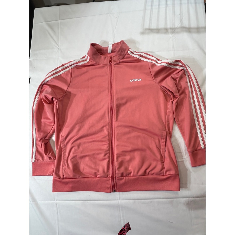 Adidas Primegreen Track Jacket Womens 2X Coral Pink 3-Stripe Full Zip Mock Neck
